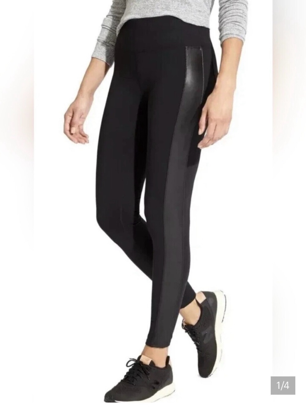 Athleta Black metro Leggings with Faux-Leather Side Panel